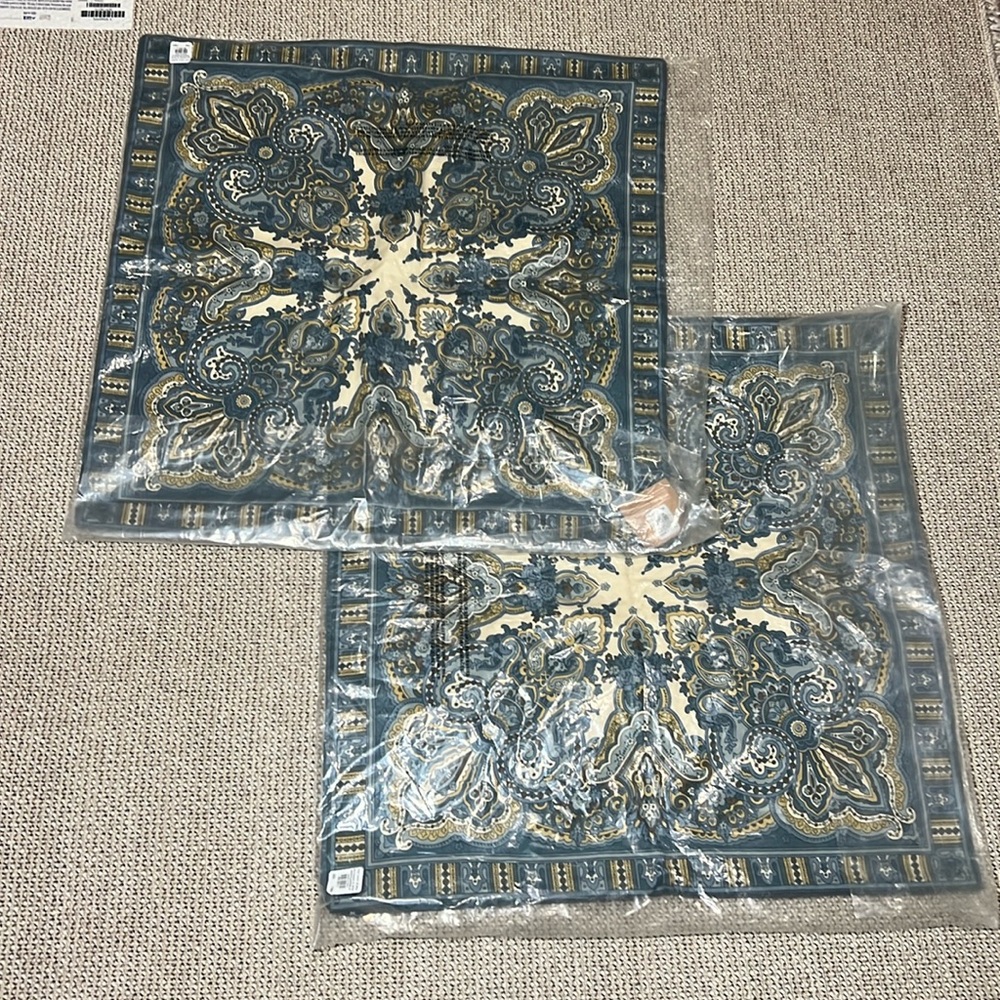 2 Pottery Barn Blue Paisley Mansfield 24x24 Pillow Covers